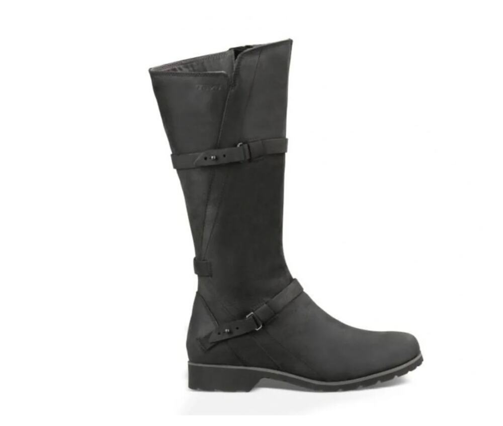 Teva Delavina boots 7.5 black leather high knee De La Vina gorpcore waterproof